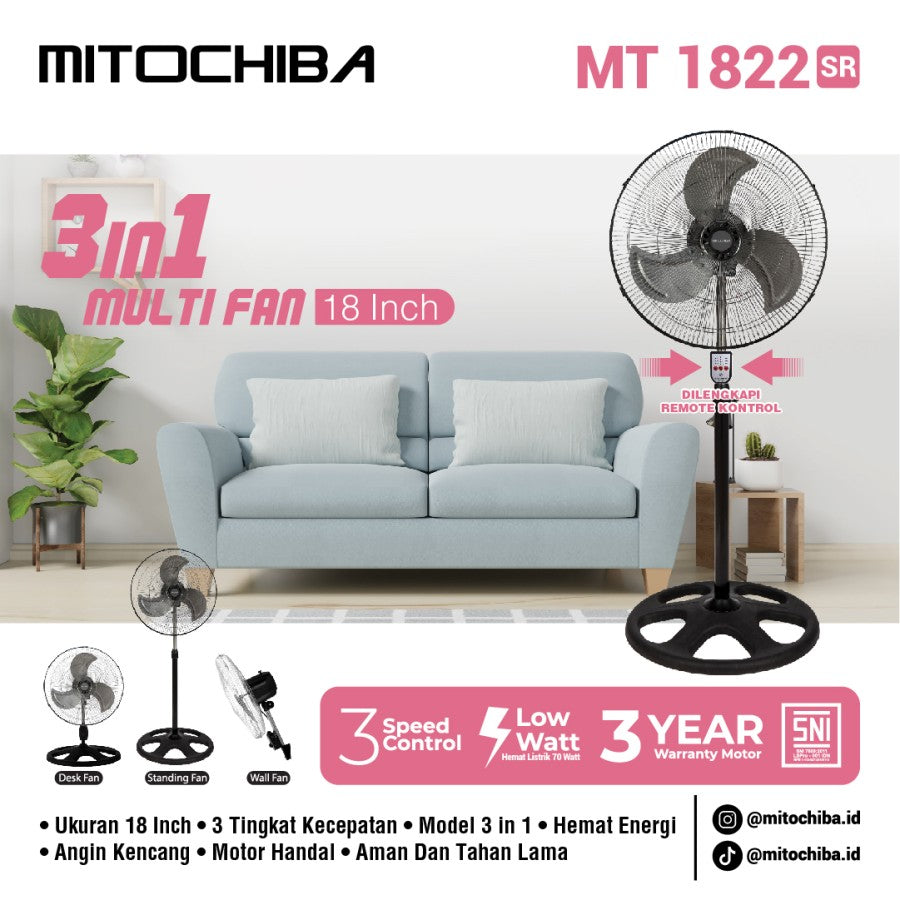 MITOCHIBA - KIPAS ANGIN 18"+REMOTE 3in1 - MT 1822 SR