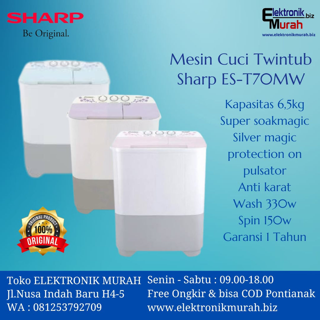 SHARP - MESIN CUCI TWIN TUB/MANUAL 06.5KG - ES-T70MW-LC