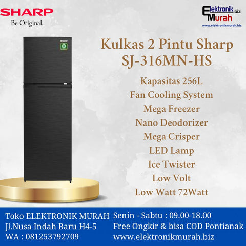 SHARP - KULKAS 2 PINTU SMALL (256L) - SJ-316MN-HS